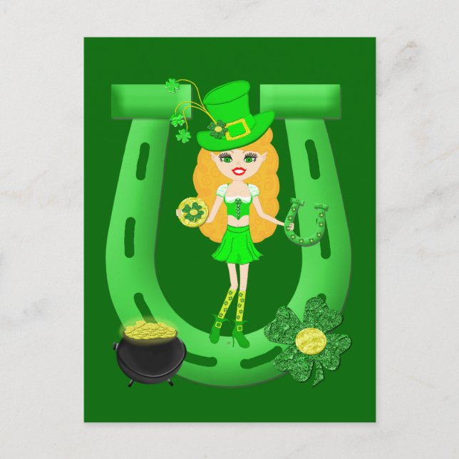 St Patrick’s Day Blonde Girl Leprechaun Postcard (Front)