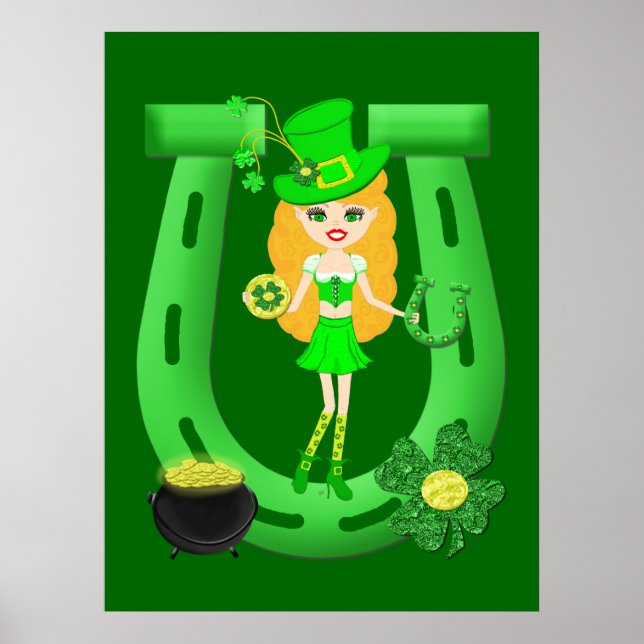 St Patrick’s Day Blonde Girl Leprechaun Poster (Front)