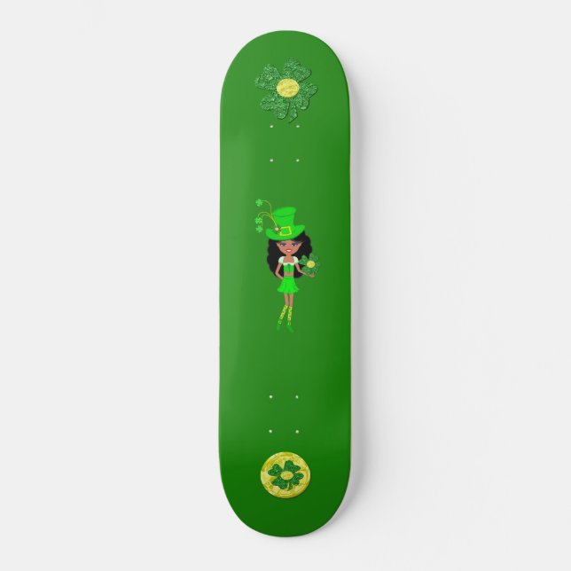 St Patrick’s Day Brunette Girl Leprechaun Skateboard (Front)