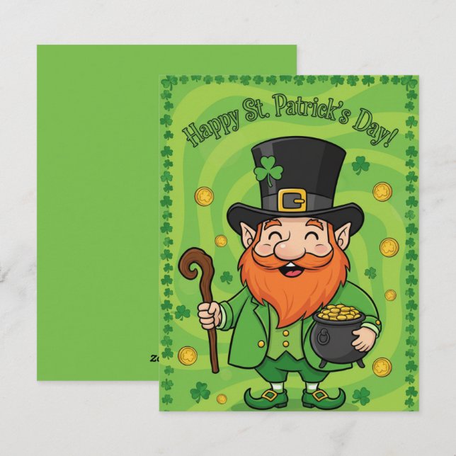 St Patrick’s Day Card Cute Leprechaun (Front/Back)