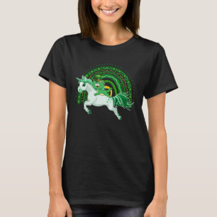 St Patrick s Day Cat Riding Unicorn Cute C Rainbow T-Shirt