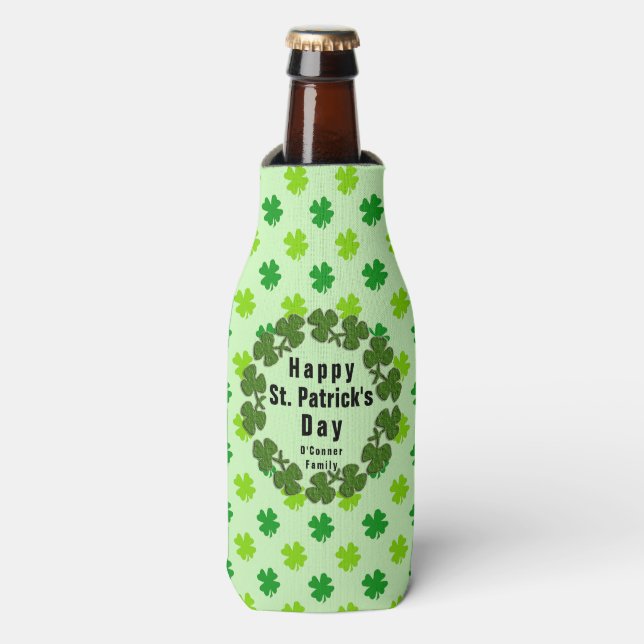 St. Patrick’s Day Clover Custom Name Personalised  Bottle Cooler (Bottle Front)