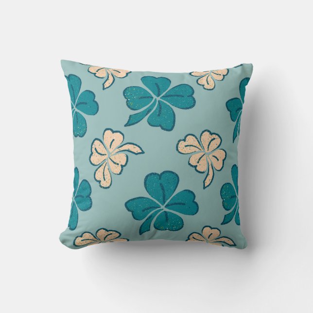 St. Patrick`s day Clover Shamrock Drawing Pattern Cushion (Front)