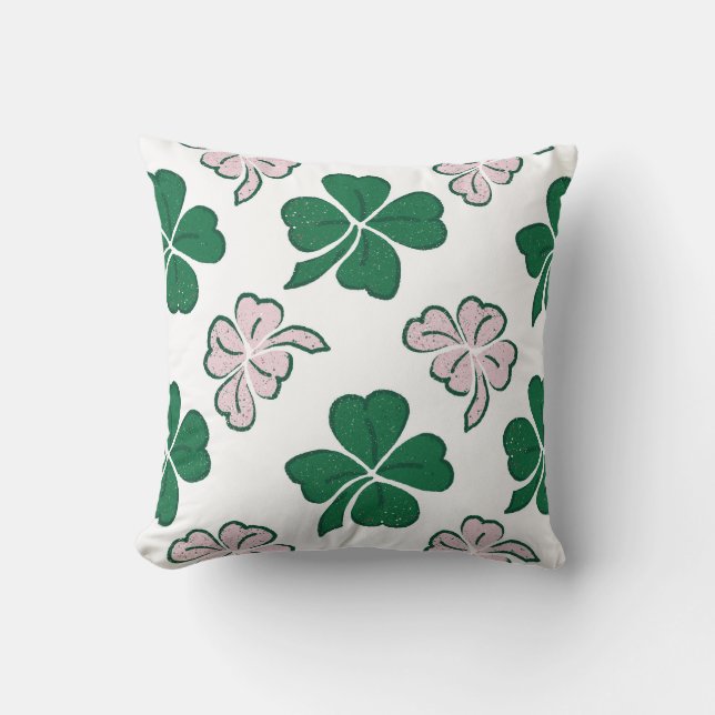 St. Patrick`s day Clover Shamrock Drawing Pattern Cushion (Front)