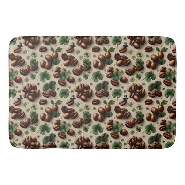 St. Patrick’s Day Coffee & Shamrock Pattern Bath Mat (Front)