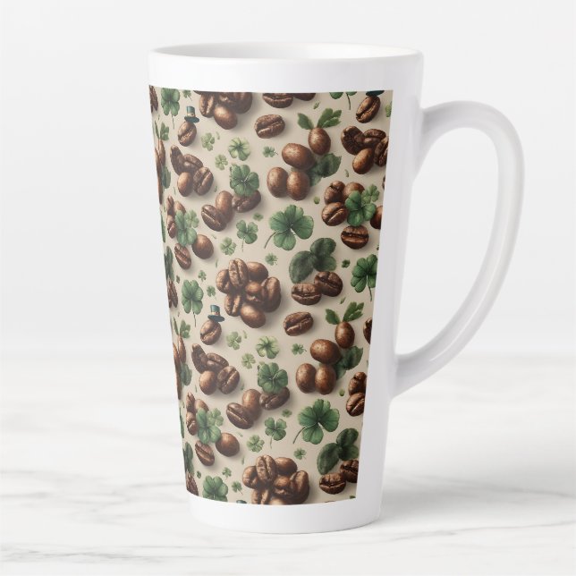 St. Patrick’s Day Coffee & Shamrock Pattern Latte Mug (Right)