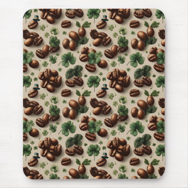 St. Patrick’s Day Coffee & Shamrock Pattern Mouse Mat (Front)