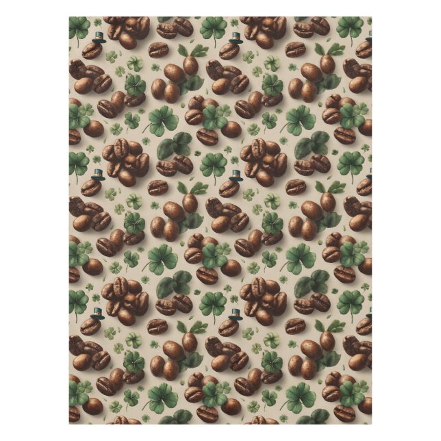 St. Patrick’s Day Coffee & Shamrock Pattern Tablecloth (Front)