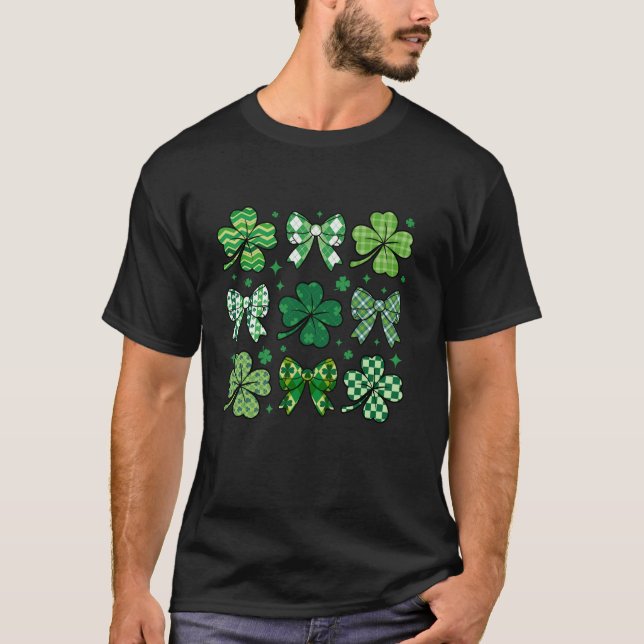 St Patrick s Day Coquette Bow Lucky Four Leaf Clov T-Shirt (Front)
