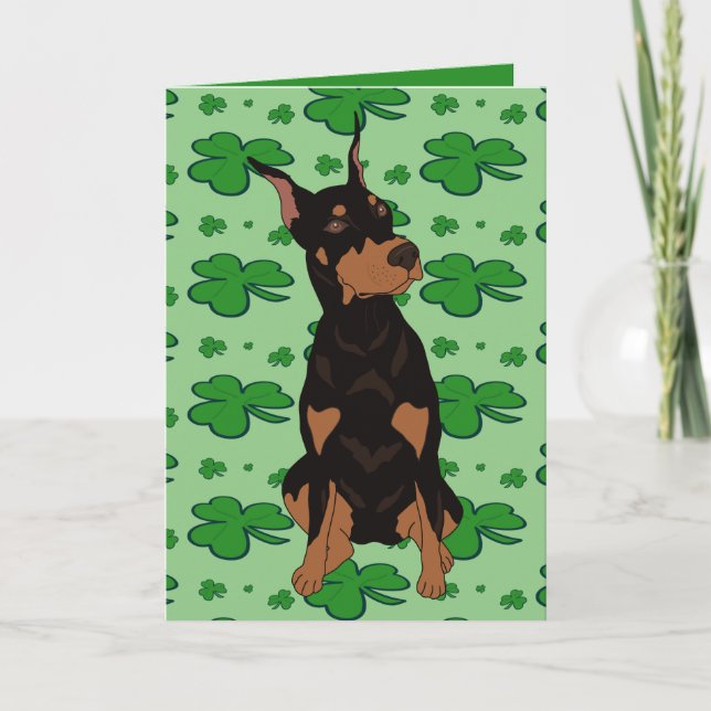 St. Patrick’s Day Doberman Pinscher  Holiday Card (Front)