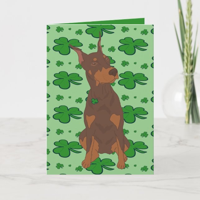 St. Patrick’s Day Doberman Pinscher Holiday Card (Front)