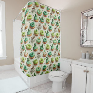 St. Patrick’s Day Donuts & Coffee Watercolor Shower Curtain