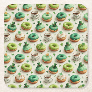 St. Patrick’s Day Donuts & Coffee Watercolor Square Paper Coaster