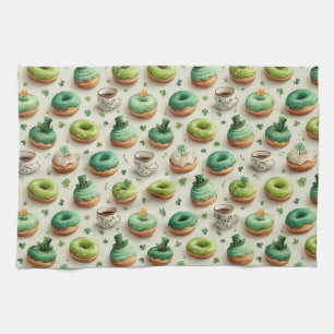 St. Patrick’s Day Donuts & Coffee Watercolor Tea Towel