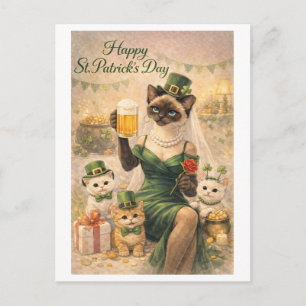 St. Patrick’s Day Glam Cat Holiday Postcard