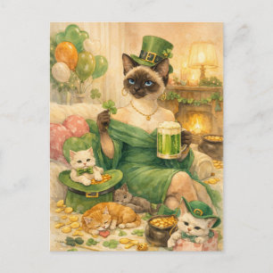 St. Patrick’s Day Glam Cat Holiday Postcard