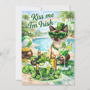 St. Patrick’s Day Glam Cat Pool Party  Holiday Card