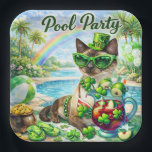 St. Patrick’s Day Glam Cat Pool Party  Paper Plate<br><div class="desc">Make a splash this St. Patrick’s Day with glam, sunshine, and feline attitude. This stylish pool party invitation features a glamorous Siamese cat dressed in festive green, pearls, and statement sunglasses, relaxing poolside in a bright, modern watercolor style. Playful yet chic, this design is perfect for celebrating St. Patrick’s Day...</div>