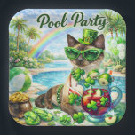 St. Patrick’s Day Glam Cat Pool Party  Paper Plate<br><div class="desc">Make a splash this St. Patrick’s Day with glam, sunshine, and feline attitude. This stylish pool party invitation features a glamorous Siamese cat dressed in festive green, pearls, and statement sunglasses, relaxing poolside in a bright, modern watercolor style. Playful yet chic, this design is perfect for celebrating St. Patrick’s Day...</div>