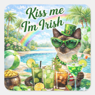 St. Patrick’s Day Glam Cat Pool Party Square Sticker