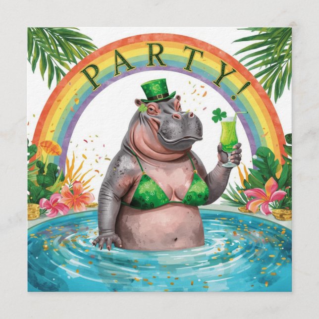 St. Patrick’s Day Glam Hippo Bikini  Invitation (Front)