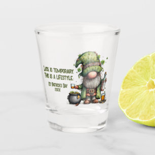 St. Patrick’s Day Gnome Illustration with Shamrock Shot Glass