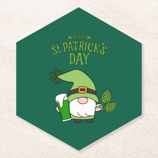 St. Patrick’s Day Gnome  Paper Coaster (Front)