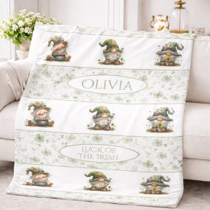 St. Patrick’s Day Gnome Pattern with Shamrocks  Fleece Blanket