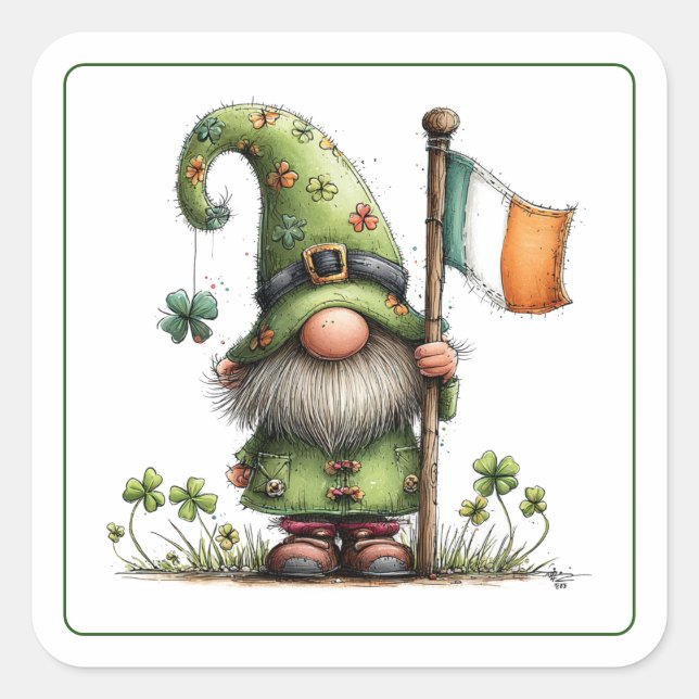 St. Patrick’s Day Gnome Square Sticker (Front)