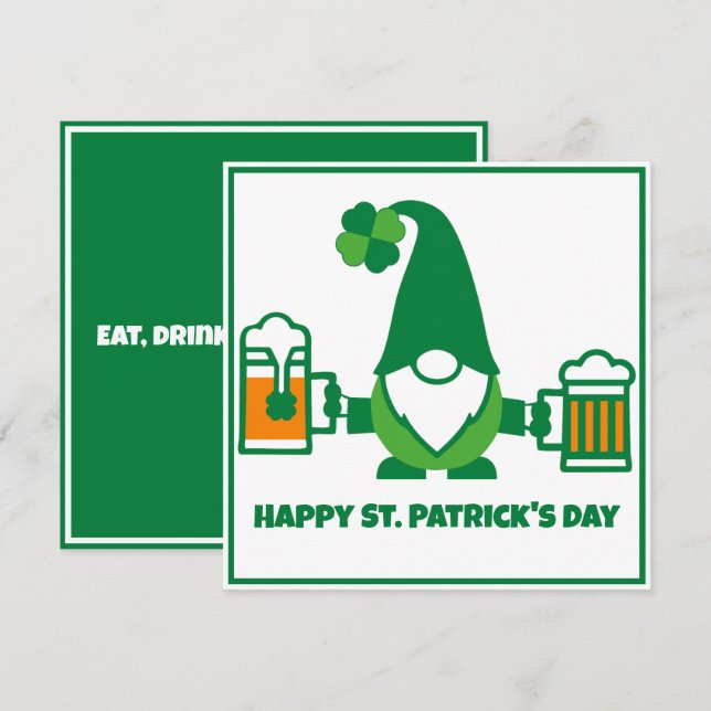 St. Patrick’s Day Gnome with Beer Mug Holiday Card (Front/Back)