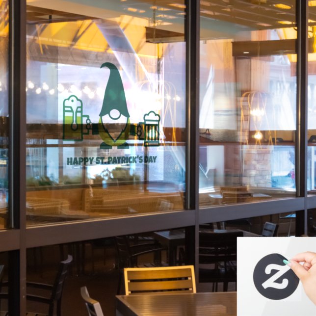 St. Patrick’s Day Gnome with Beer Mug Window Cling (Restaurant Window)