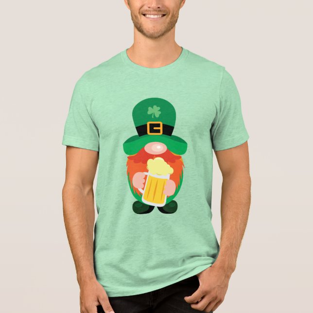 St. Patrick’s Day Gnome with Beer Tri-Blend Shirt (Front)