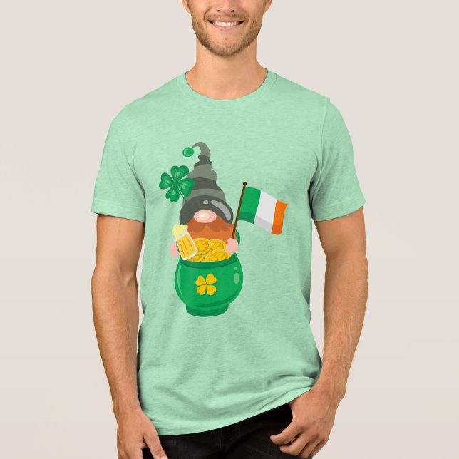 St. Patrick’s Day Gnome with Pot of Gold Tri-Blend Shirt (Front)