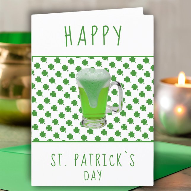 St. Patrick`s day Green Beer Shamrock Pattern Holiday Card (Creator Uploaded)