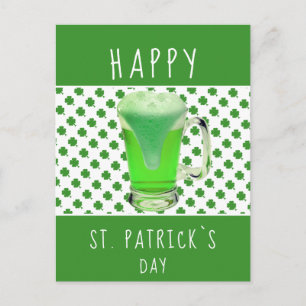 St. Patrick`s day Green Beer Shamrock Pattern Postcard