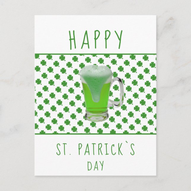 St. Patrick`s day Green Beer Shamrock Pattern Postcard (Front)