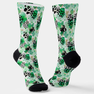 St. Patrick’s Day Green Leopard & Heart Shamrock Socks