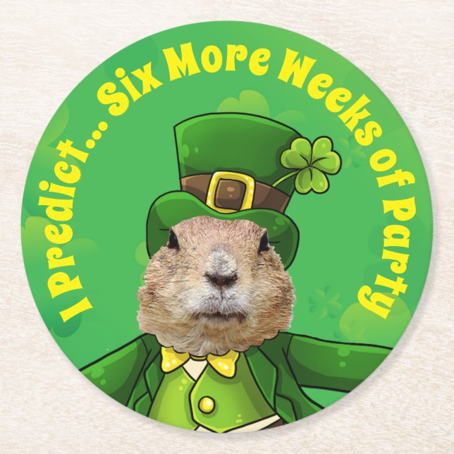 St. Patrick’s Day Groundhog Party Animal Round Paper Coaster (Front)