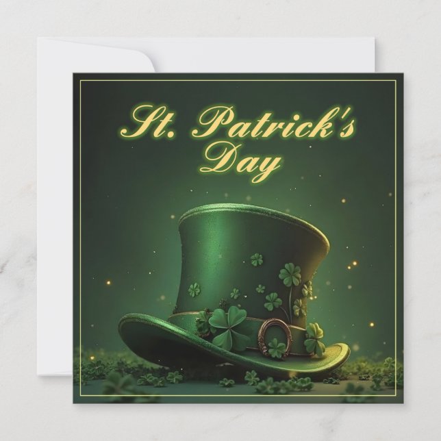 St. Patrick’s Day Hat and Shamrock Design Card (Front)