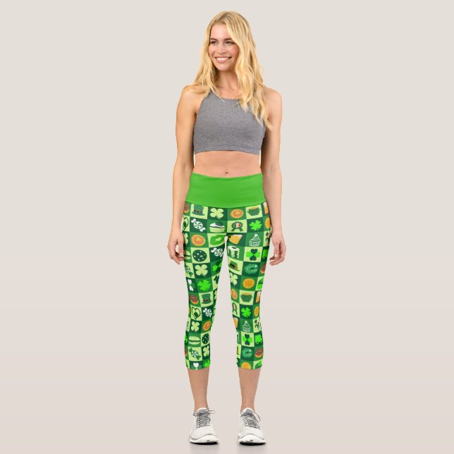  St. Patrick’s Day Icons Seamless Pattern Green Capri Leggings (Front)