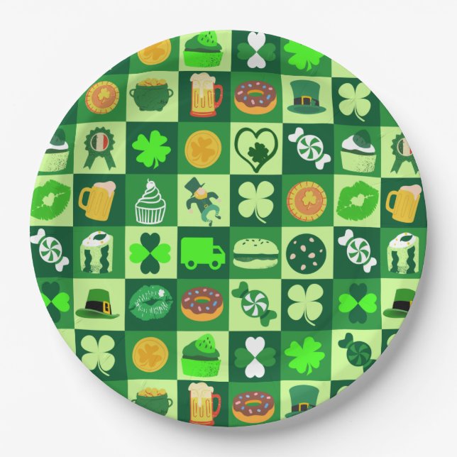 St. Patrick’s Day Icons Seamless Pattern Paper Plate (Front)