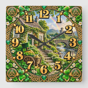 St. Patrick’s Day Irish Cottage Square Wall Clock