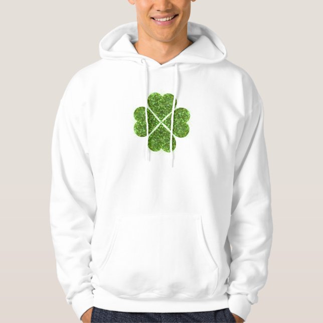 St. Patrick’s day, Irish green glittering clover Hoodie (Front)