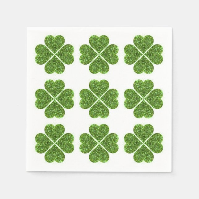 St. Patrick’s day, Irish green glittering clover Napkin (Front)