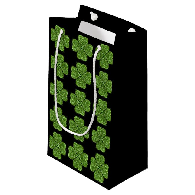 St. Patrick’s day, Irish green glittering clover Small Gift Bag (Front Angled)