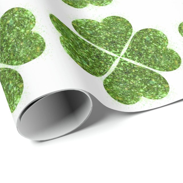 St. Patrick’s day, Irish green glittering clover Wrapping Paper (Roll Corner)