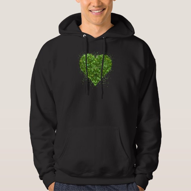 St. Patrick’s day Irish green glittering heart Hoodie (Front)