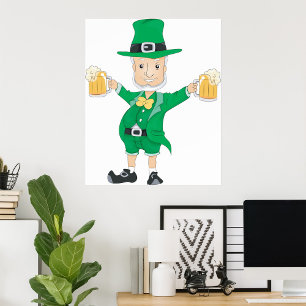 St Patrick’s Day Leprechaun with Beer Mugs Poster