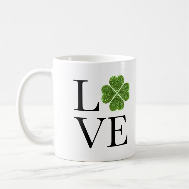 St. Patrick’s day | Love | green glitter shamrock Coffee Mug (Left)
