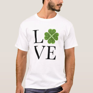 St. Patrick’s day Love green glitter shamrock T-Shirt
